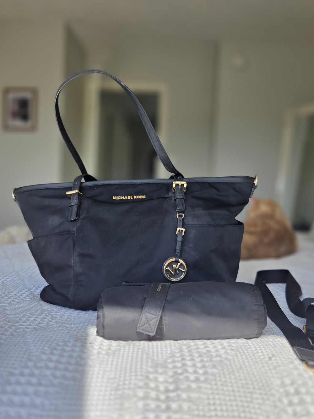 Michael Kors Black Nylon Baby Bag Tote Diaper Bag With Change Matt